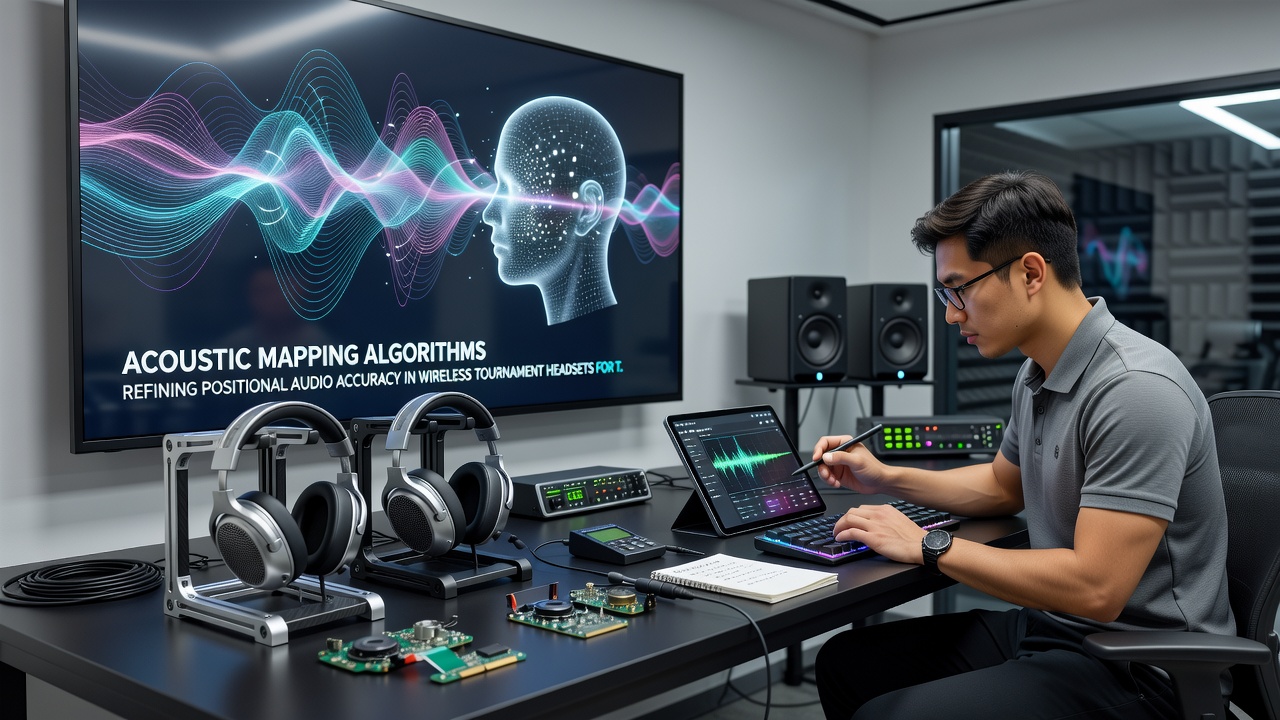 Close-up view of acoustic mapping visualization overlaid on a tournament headset display during extended match play