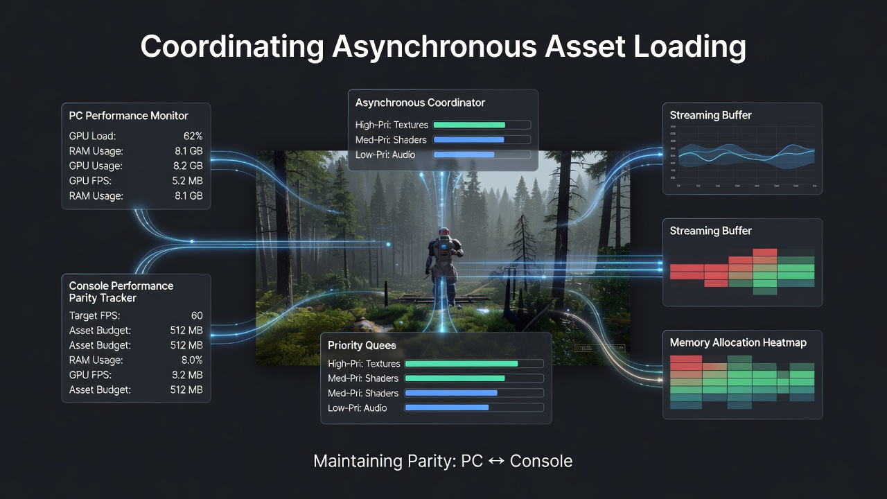 Side-by-side comparison of asset streaming timelines captured from PC and handheld devices running identical esports match scenarios