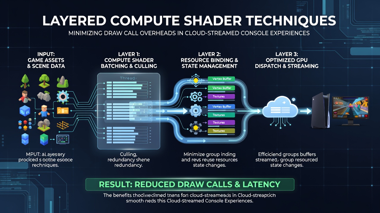Performance comparison graphs of draw call counts before and after layered compute shader implementation in streaming console titles
