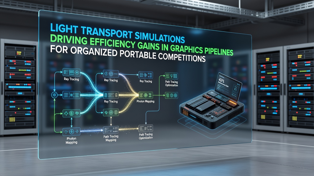 Mobile gaming device displaying advanced light transport simulation effects during a portable esports competition