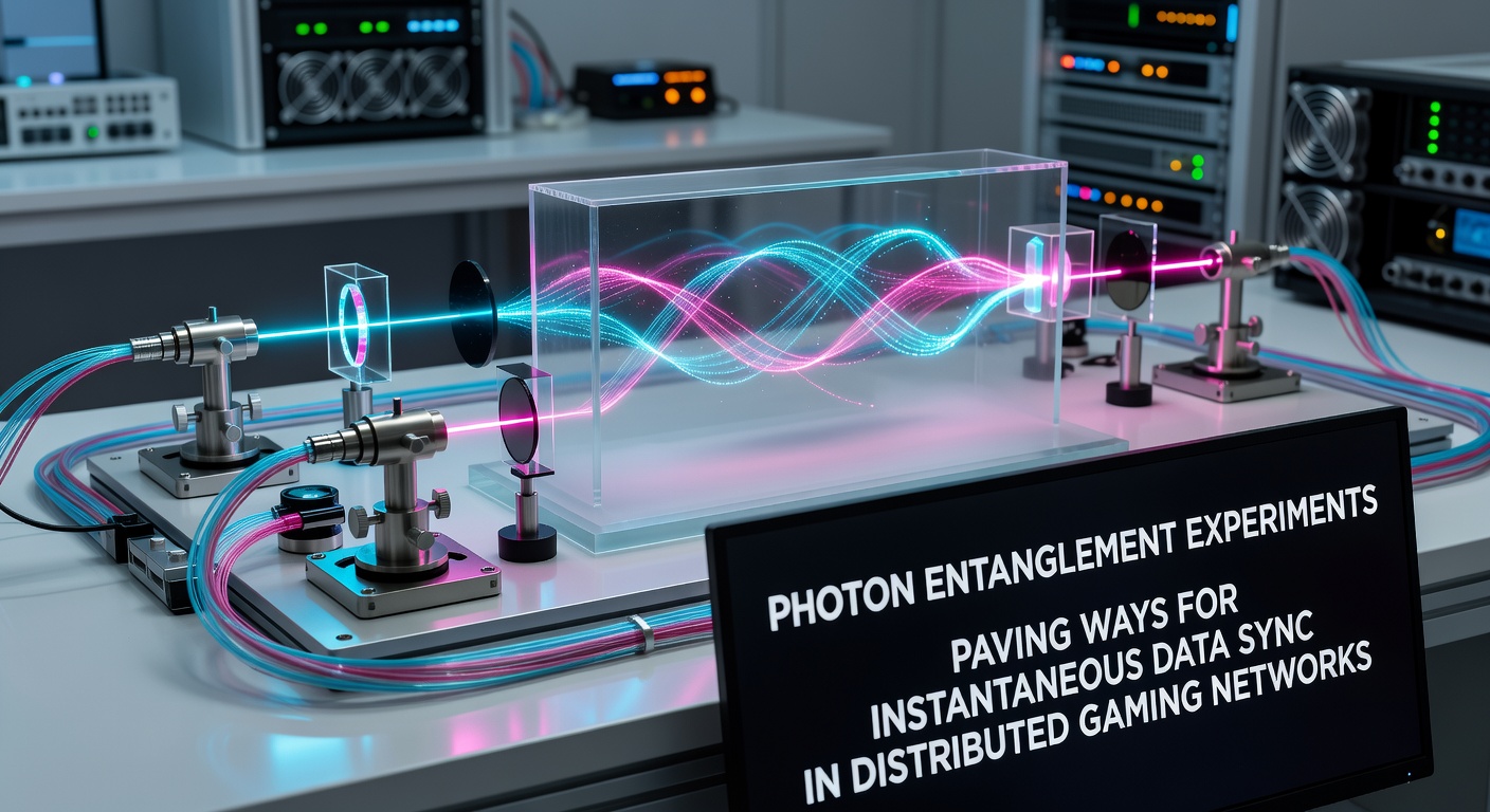 Laboratory setup demonstrating photon entanglement with laser arrays and detectors for quantum network research