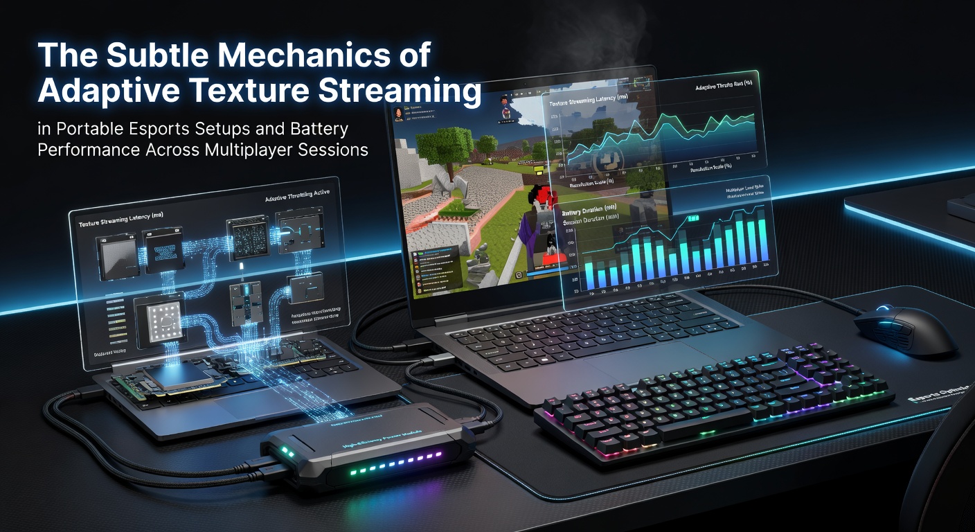 Portable esports device displaying adaptive texture streaming during a live multiplayer tournament match